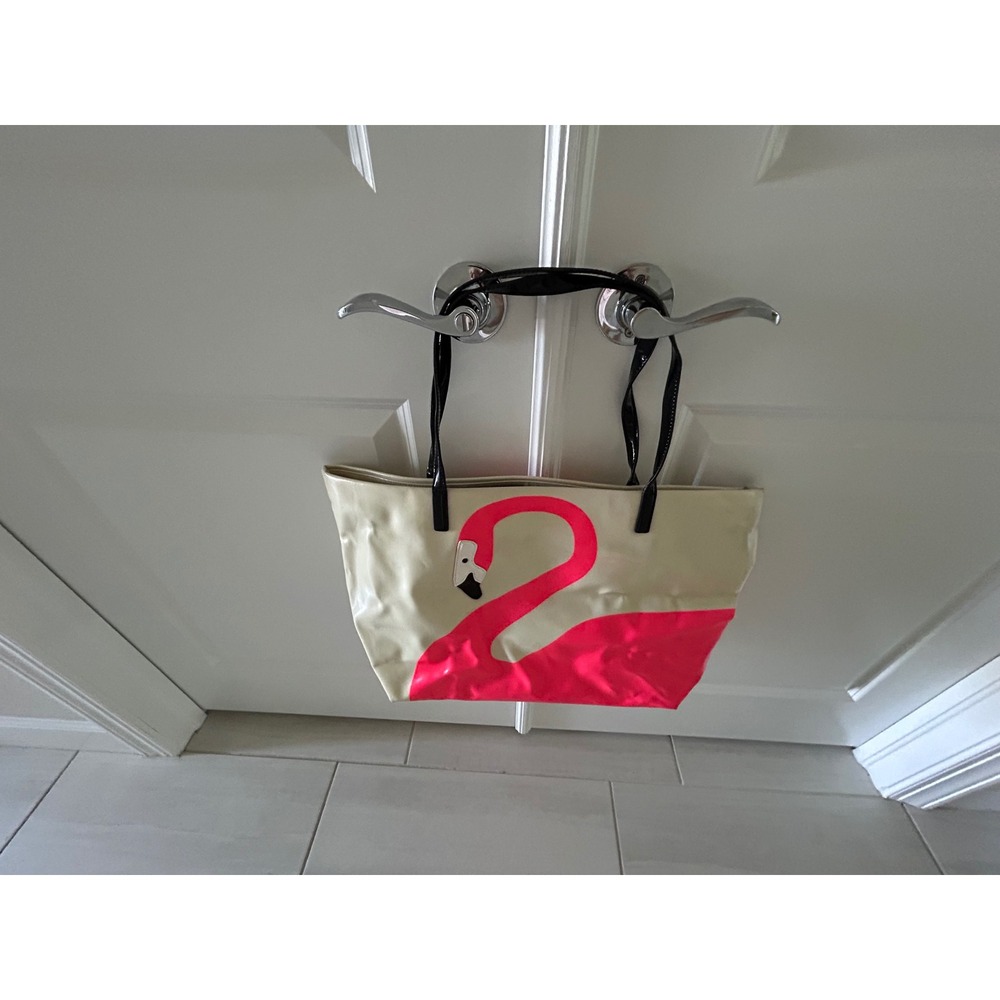 Kate Spade Flamingo Bon Shopper Tote Bag‎ Cream Neon Pink Coated Canvas